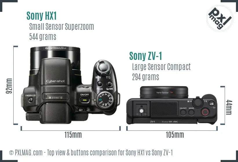 Sony HX1 vs Sony ZV-1 top view buttons comparison