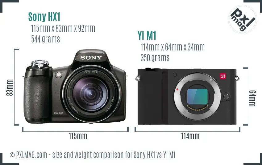 Sony HX1 vs YI M1 size comparison