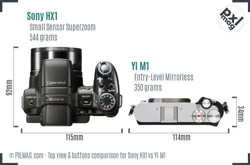 Sony HX1 vs YI M1 top view buttons comparison