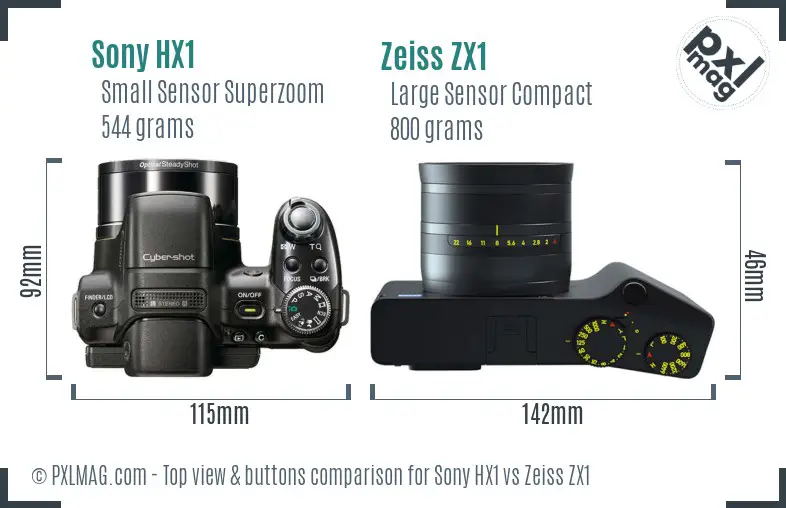 Sony HX1 vs Zeiss ZX1 top view buttons comparison