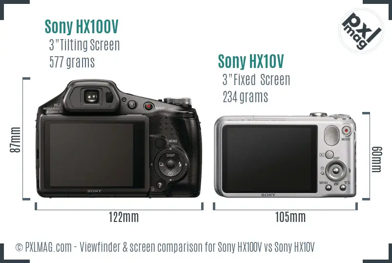 Sony HX100V vs Sony HX10V Screen and Viewfinder comparison