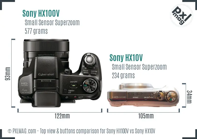 Sony HX100V vs Sony HX10V top view buttons comparison
