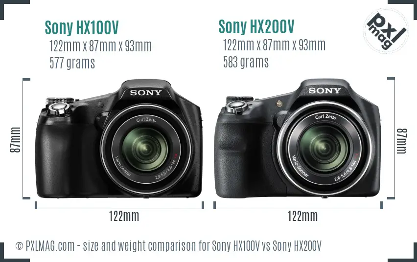 Sony HX100V vs Sony HX200V size comparison