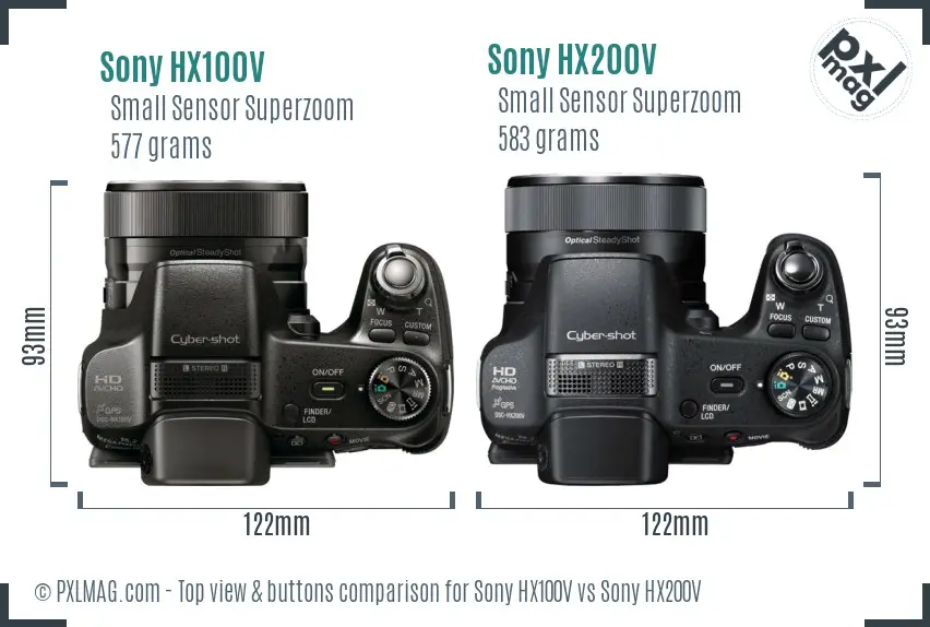Sony HX100V vs Sony HX200V top view buttons comparison
