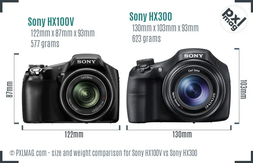 Sony HX100V vs Sony HX300 size comparison