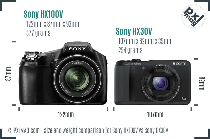 Sony HX100V vs Sony HX30V size comparison