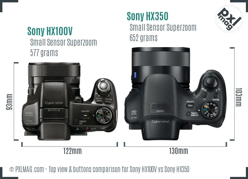 Sony HX100V vs Sony HX350 top view buttons comparison