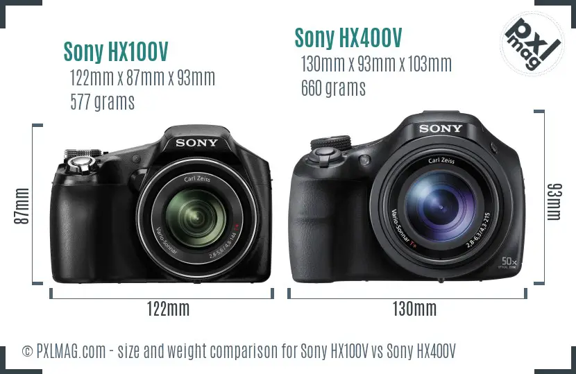 Sony HX100V vs Sony HX400V size comparison