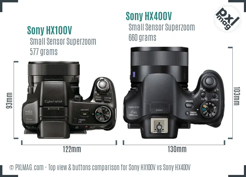 Sony HX100V vs Sony HX400V top view buttons comparison