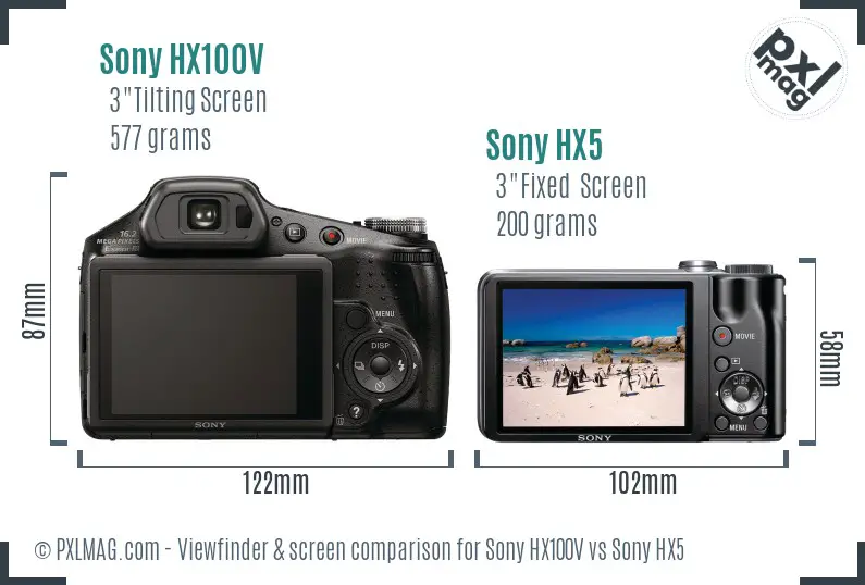 Sony HX100V vs Sony HX5 Screen and Viewfinder comparison