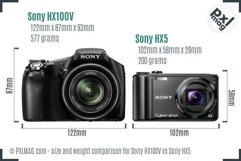 Sony HX100V vs Sony HX5 size comparison