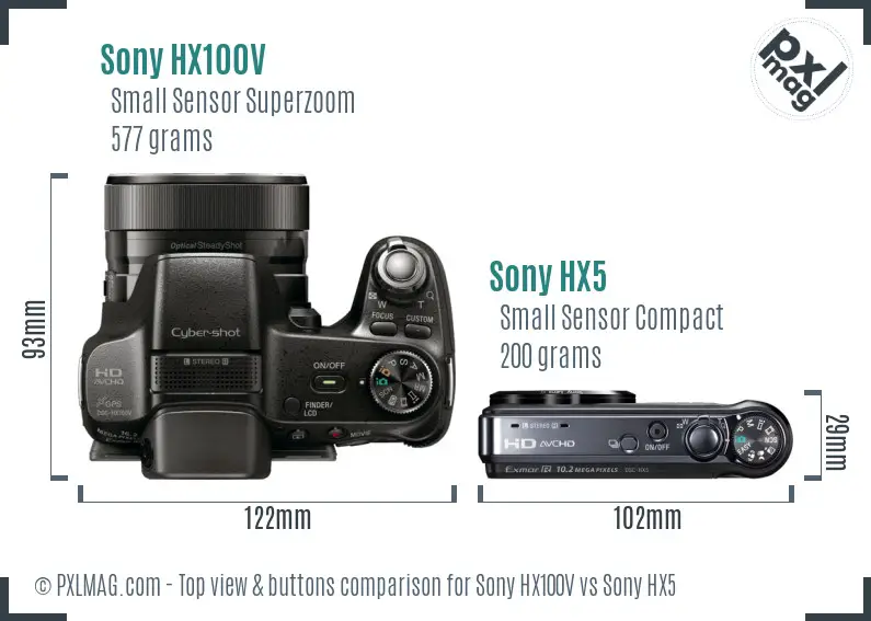 Sony HX100V vs Sony HX5 top view buttons comparison