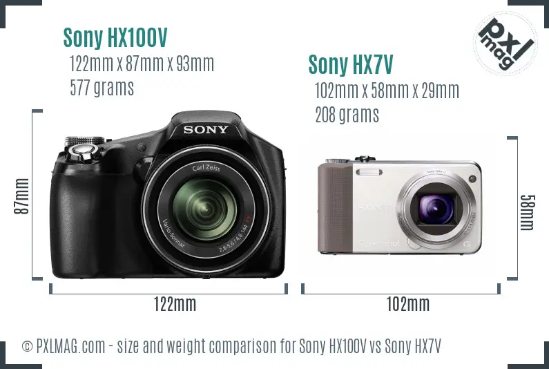 Sony HX100V vs Sony HX7V size comparison