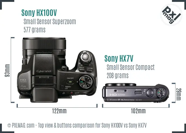 Sony HX100V vs Sony HX7V top view buttons comparison