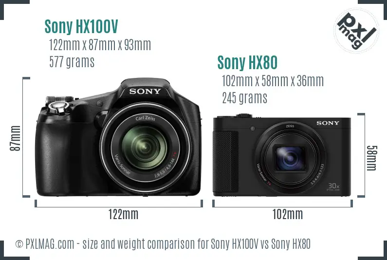 Sony HX100V vs Sony HX80 size comparison