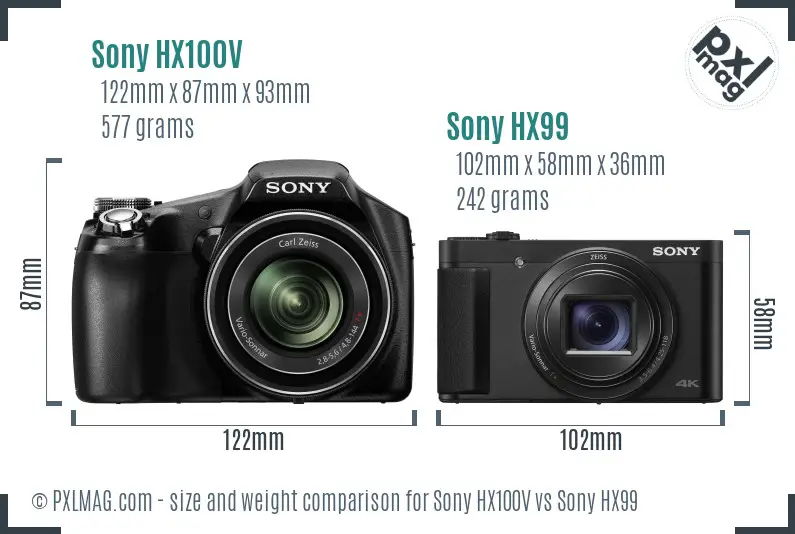 Sony HX100V vs Sony HX99 size comparison