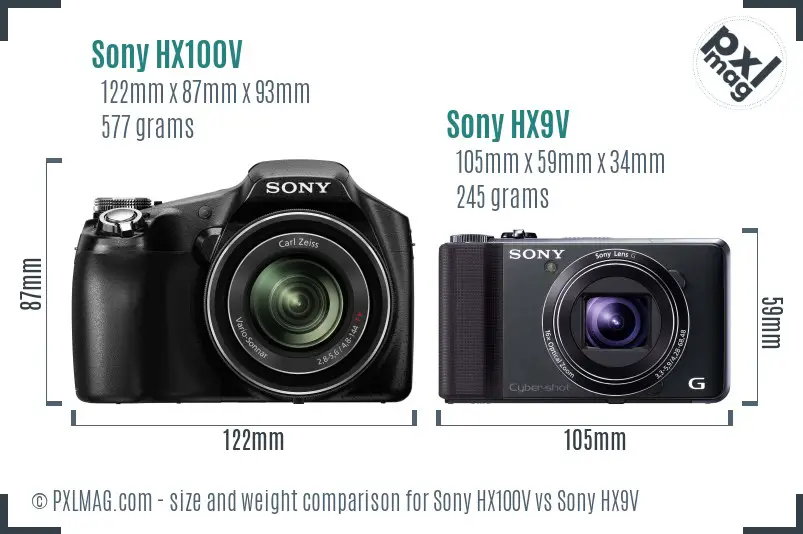 Sony HX100V vs Sony HX9V size comparison