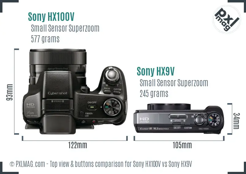 Sony HX100V vs Sony HX9V top view buttons comparison