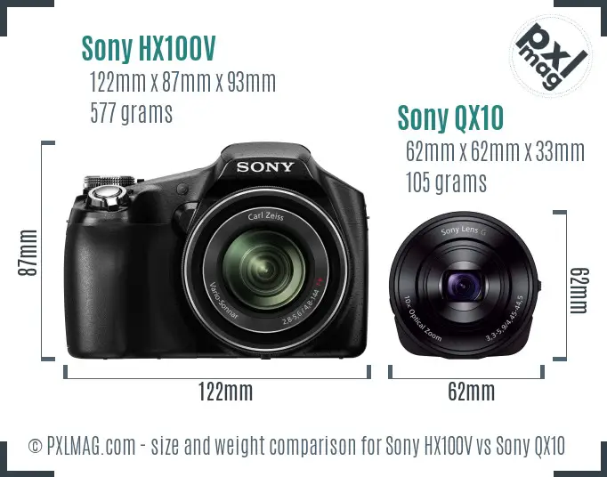 Sony HX100V vs Sony QX10 size comparison