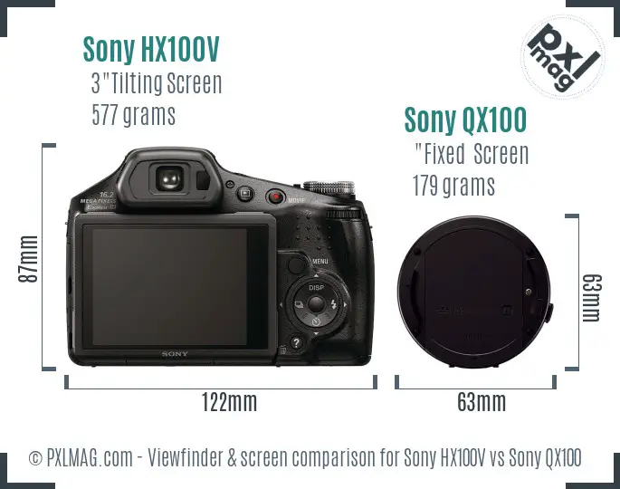 Sony HX100V vs Sony QX100 Screen and Viewfinder comparison