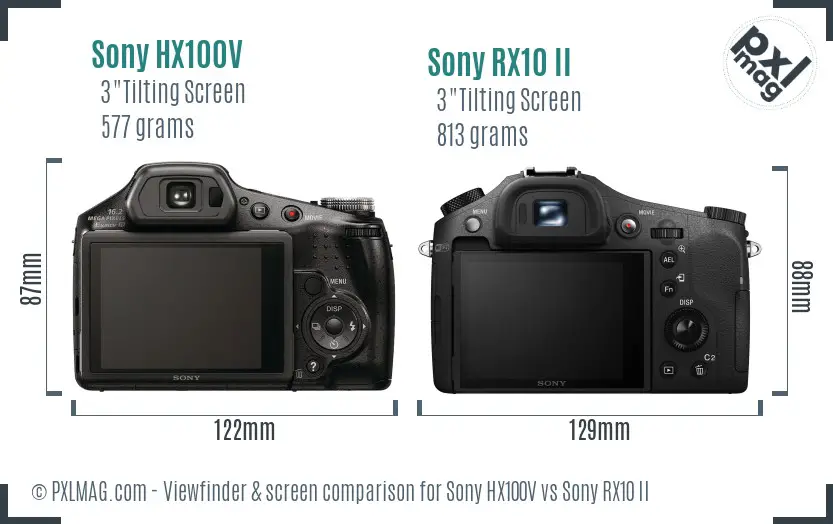 Sony HX100V vs Sony RX10 II Screen and Viewfinder comparison