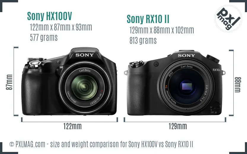 Sony HX100V vs Sony RX10 II size comparison