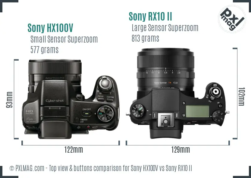 Sony HX100V vs Sony RX10 II top view buttons comparison
