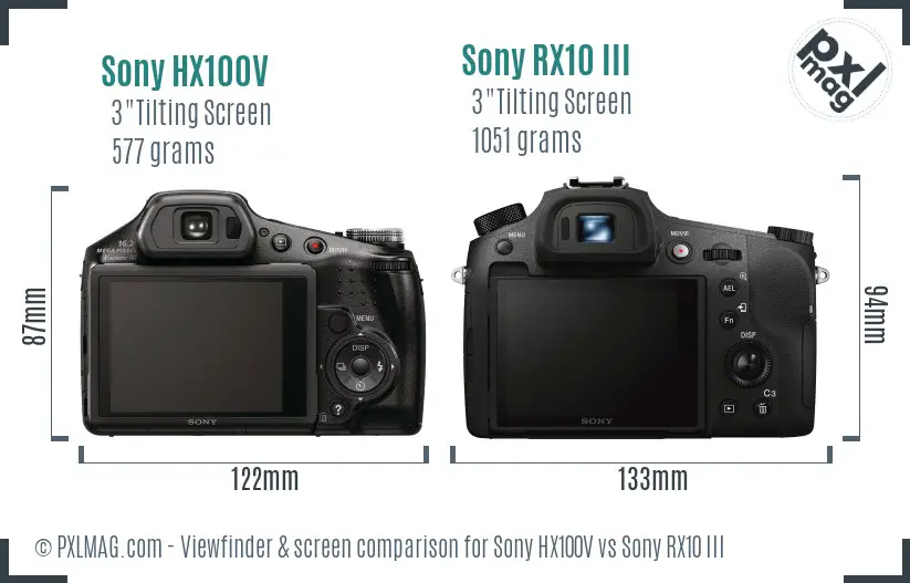Sony HX100V vs Sony RX10 III Screen and Viewfinder comparison