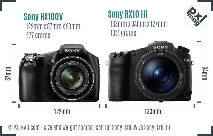 Sony HX100V vs Sony RX10 III size comparison