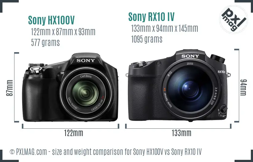 Sony HX100V vs Sony RX10 IV size comparison