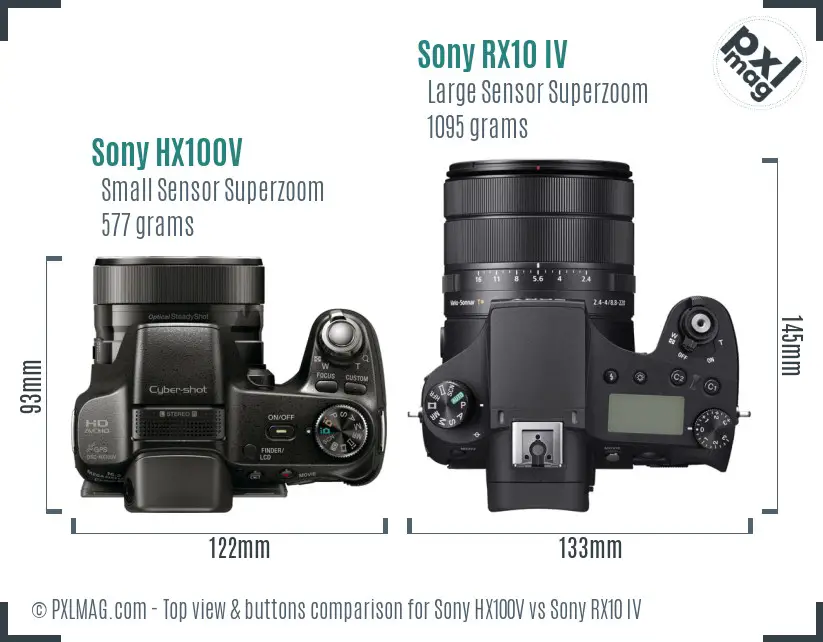 Sony HX100V vs Sony RX10 IV top view buttons comparison