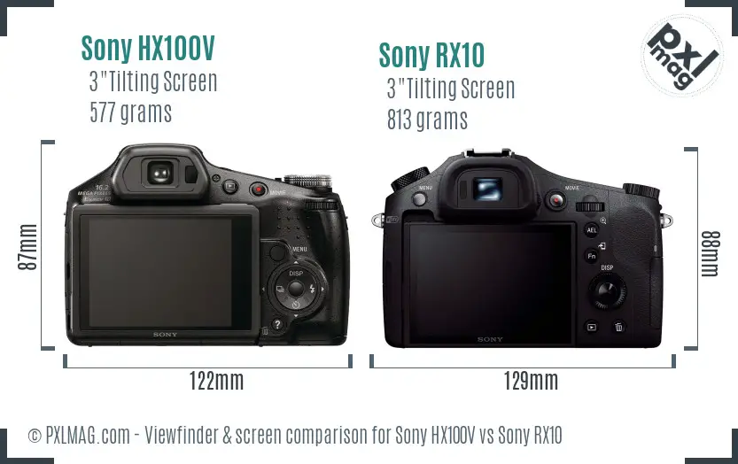 Sony HX100V vs Sony RX10 Screen and Viewfinder comparison