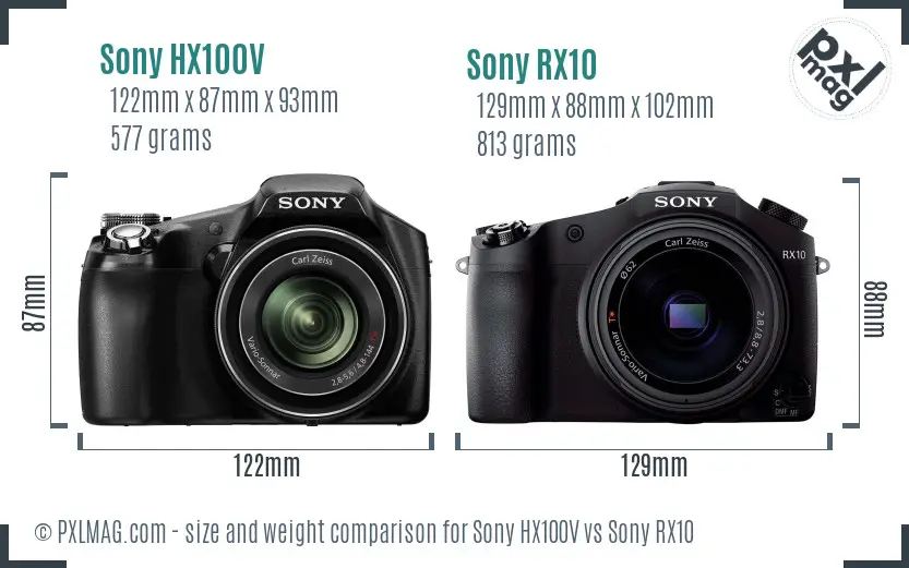 Sony HX100V vs Sony RX10 size comparison