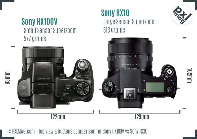 Sony HX100V vs Sony RX10 top view buttons comparison