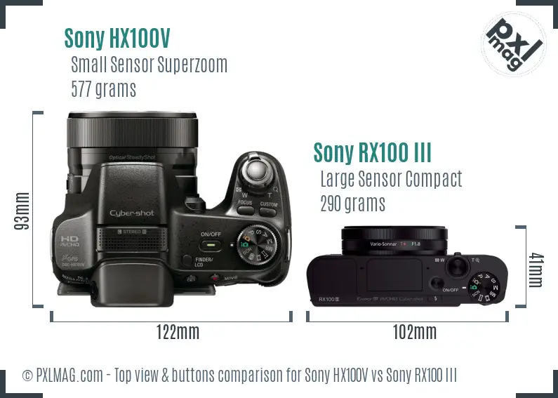 Sony HX100V vs Sony RX100 III top view buttons comparison