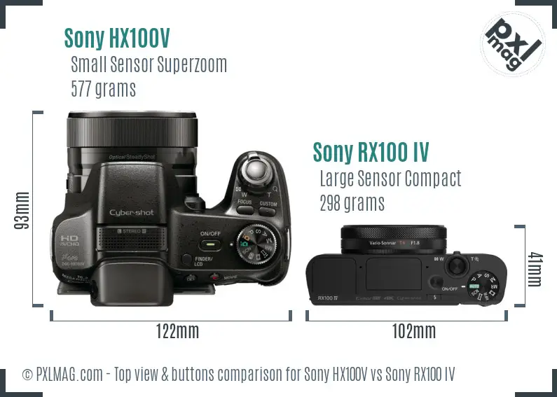 Sony HX100V vs Sony RX100 IV top view buttons comparison