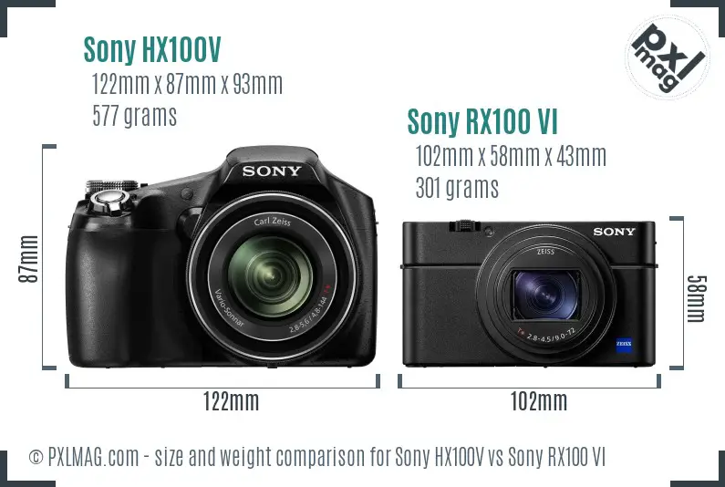 Sony HX100V vs Sony RX100 VI size comparison