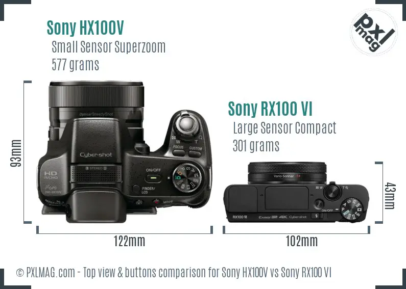 Sony HX100V vs Sony RX100 VI top view buttons comparison