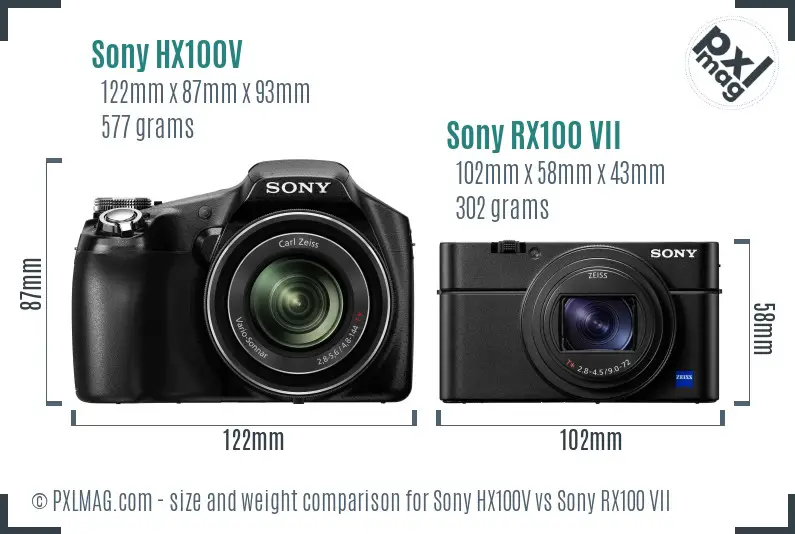 Sony HX100V vs Sony RX100 VII size comparison
