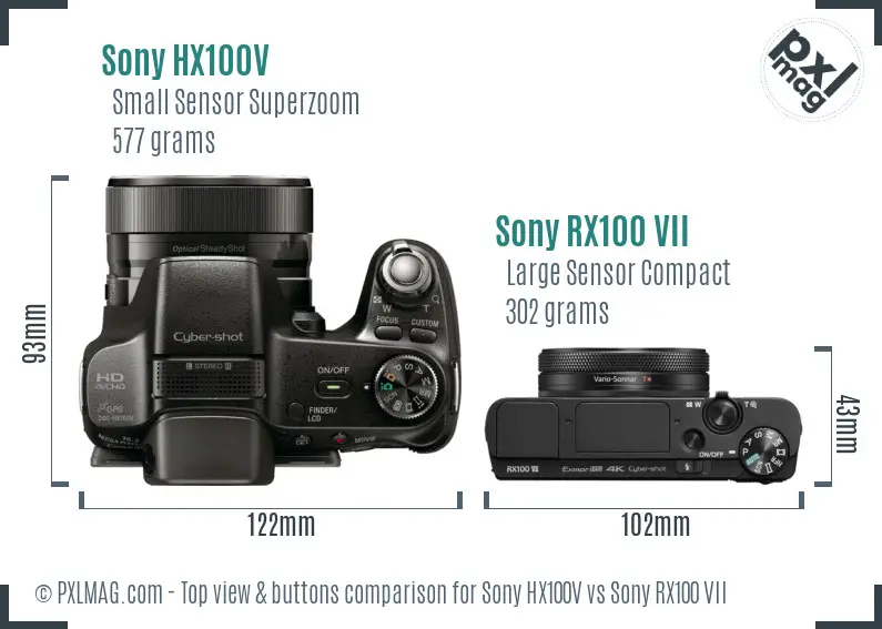 Sony HX100V vs Sony RX100 VII top view buttons comparison