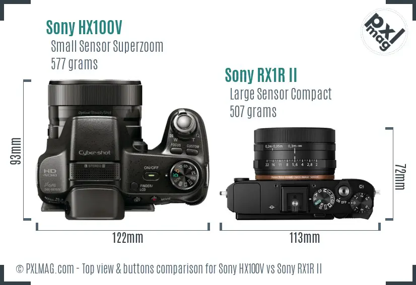 Sony HX100V vs Sony RX1R II top view buttons comparison
