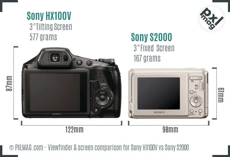 Sony HX100V vs Sony S2000 Screen and Viewfinder comparison
