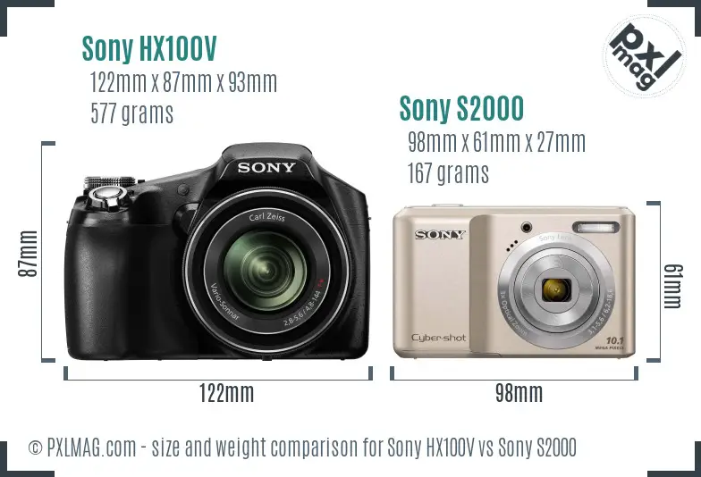Sony HX100V vs Sony S2000 size comparison