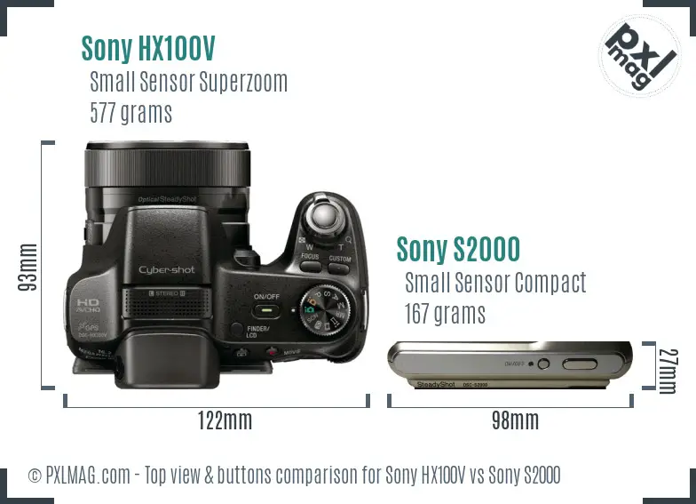 Sony HX100V vs Sony S2000 top view buttons comparison