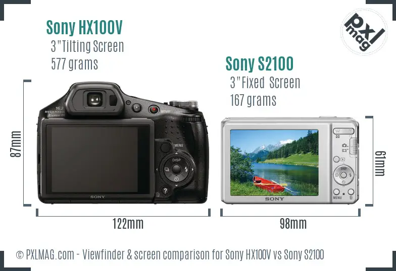Sony HX100V vs Sony S2100 Screen and Viewfinder comparison