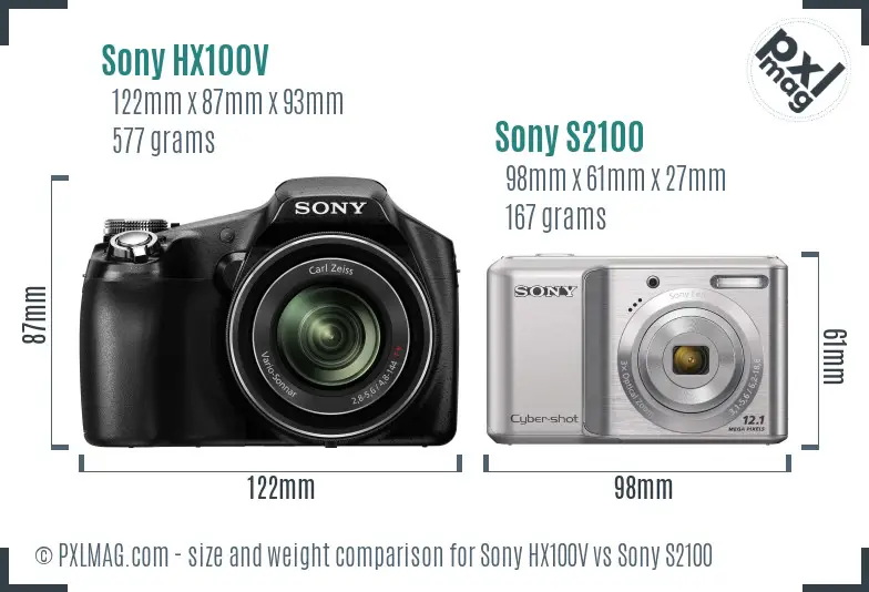 Sony HX100V vs Sony S2100 size comparison
