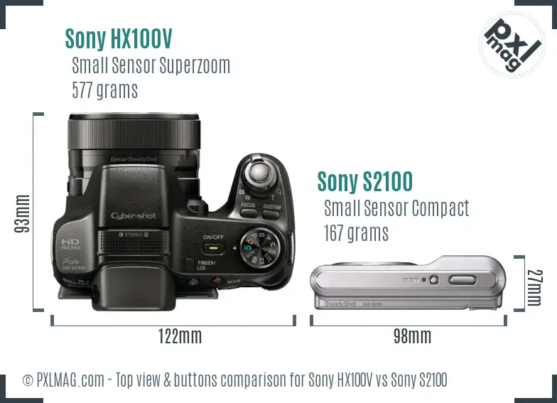 Sony HX100V vs Sony S2100 top view buttons comparison