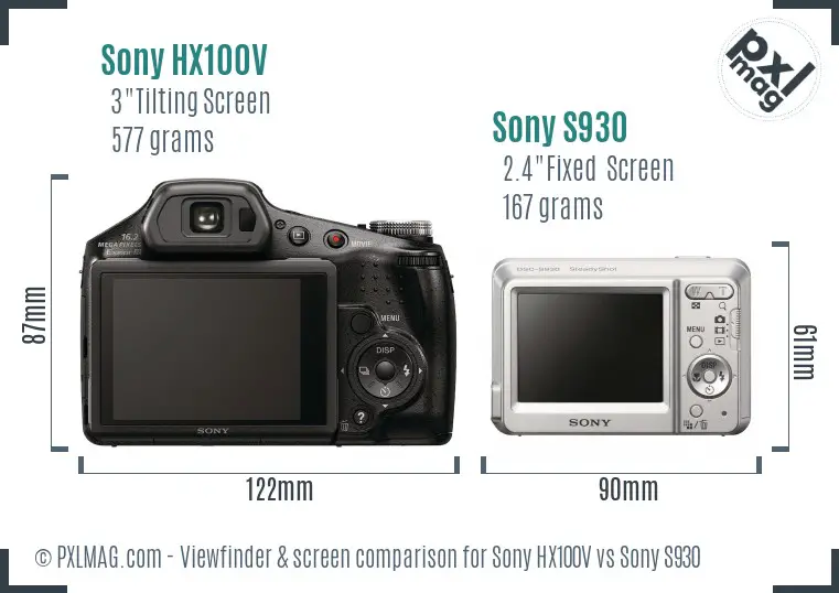 Sony HX100V vs Sony S930 Screen and Viewfinder comparison