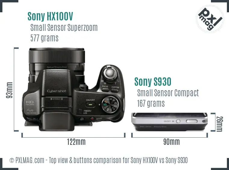 Sony HX100V vs Sony S930 top view buttons comparison