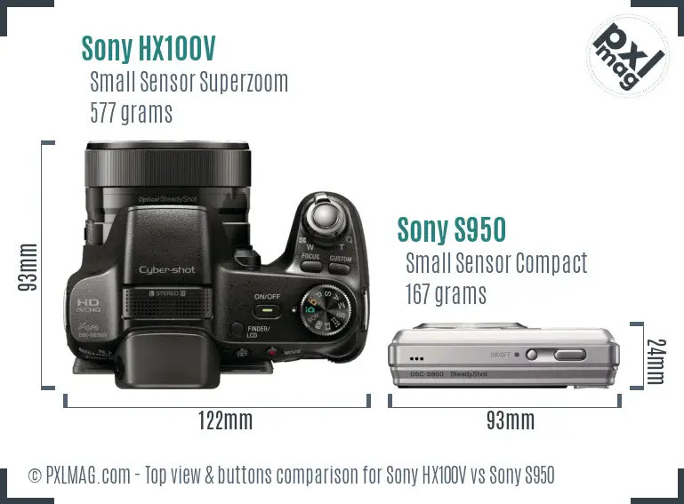 Sony HX100V vs Sony S950 top view buttons comparison